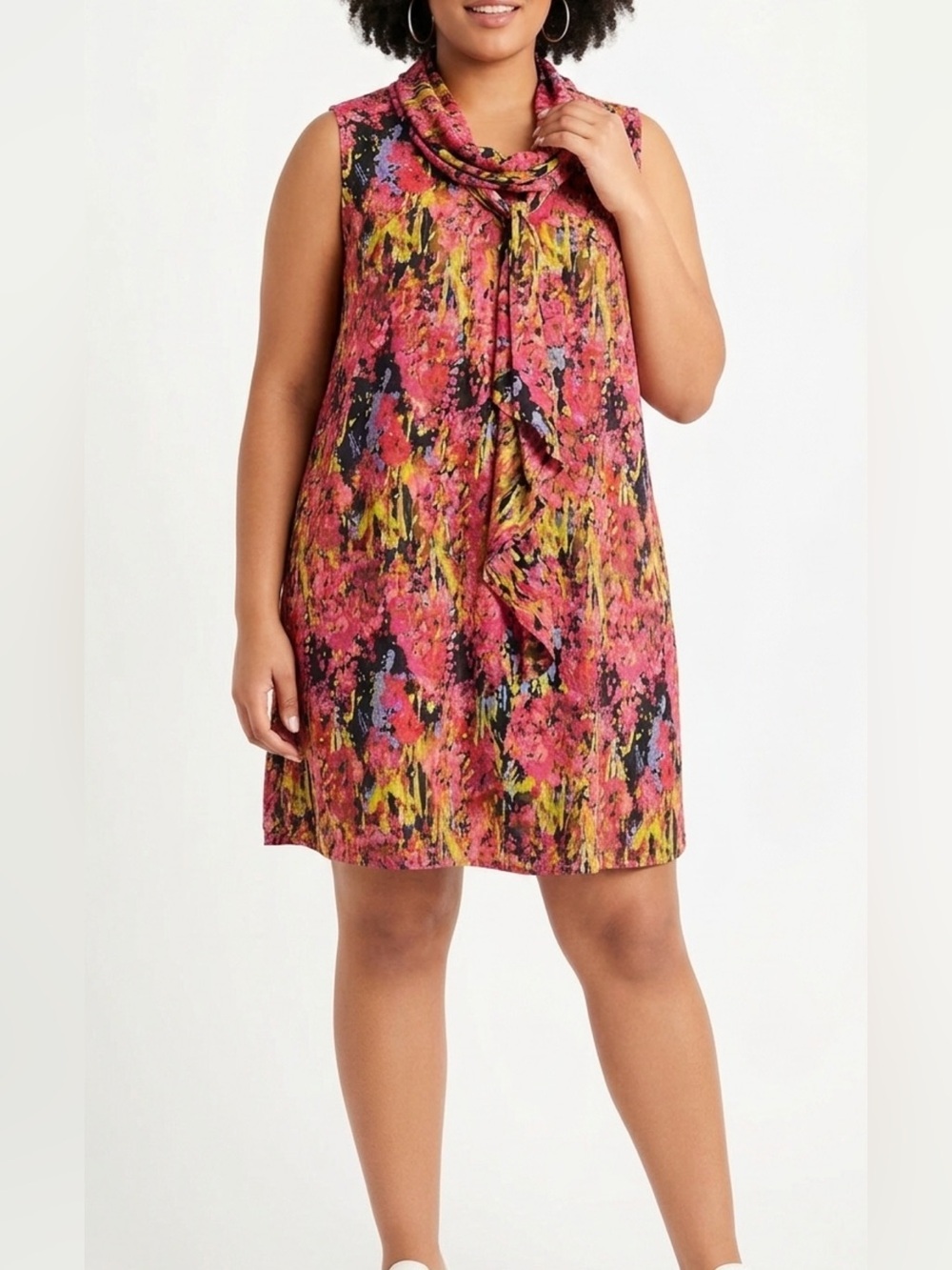 Lane Bryant Sleeveless Scarf Detail Floral Print Shift Dress Lined Pullover 16